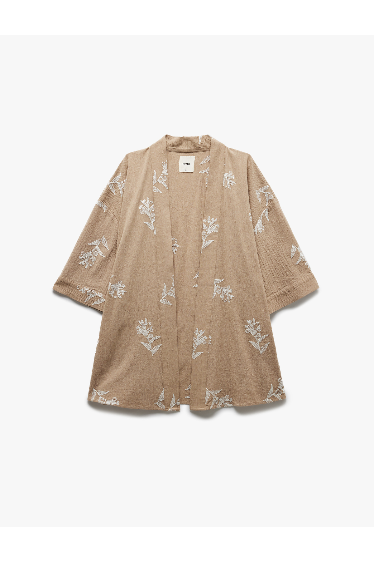 Pamuklu Geniş Kollu Nakışlı Çiçekli Uzun Kimono