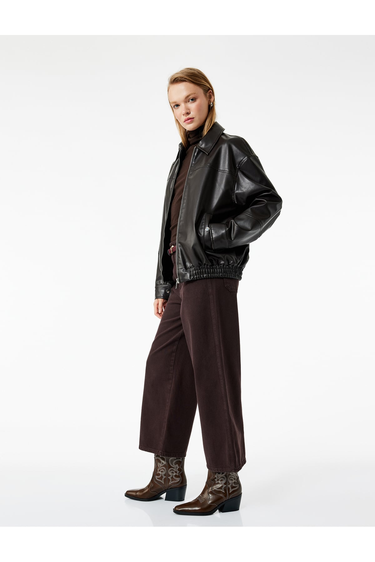 Pamuklu Geniş Paça Kemerli Crop Pantolon - Wide Leg Jeans
