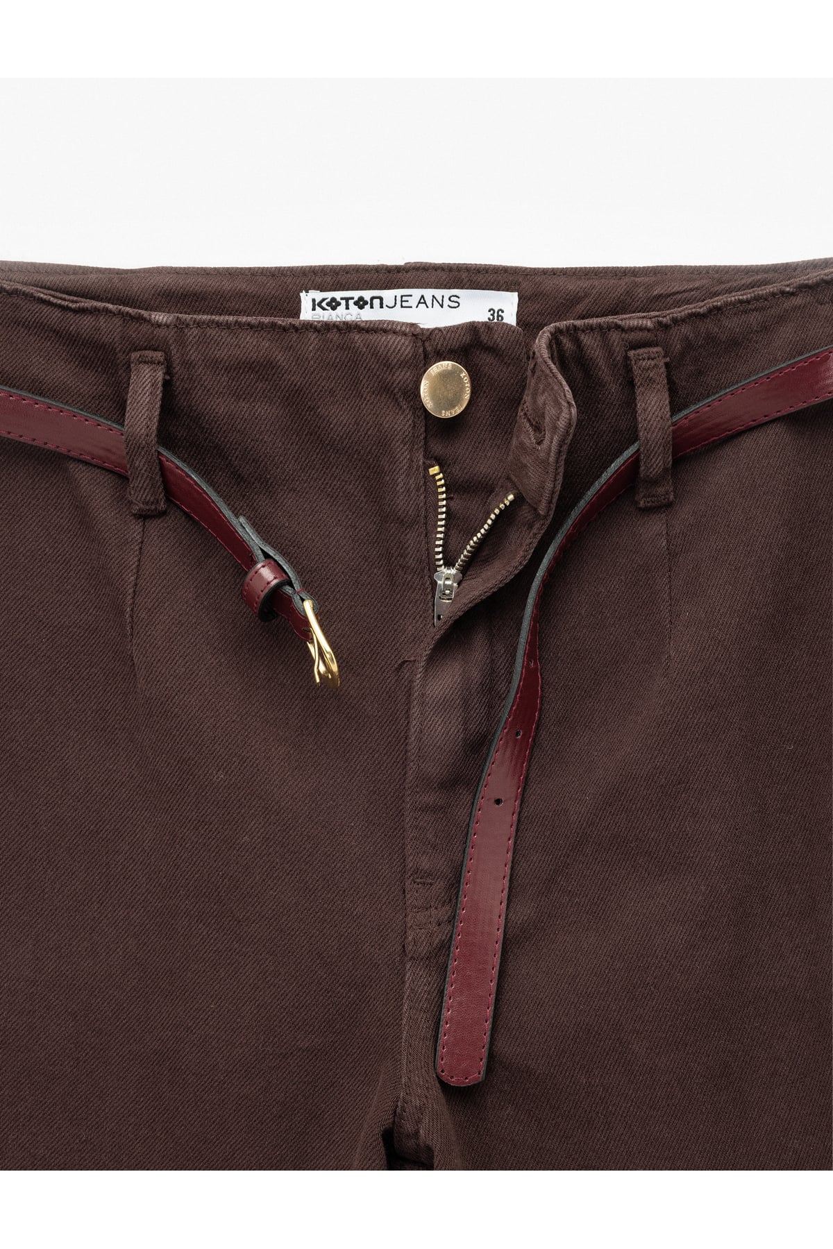 Pamuklu Geniş Paça Kemerli Crop Pantolon - Wide Leg Jeans