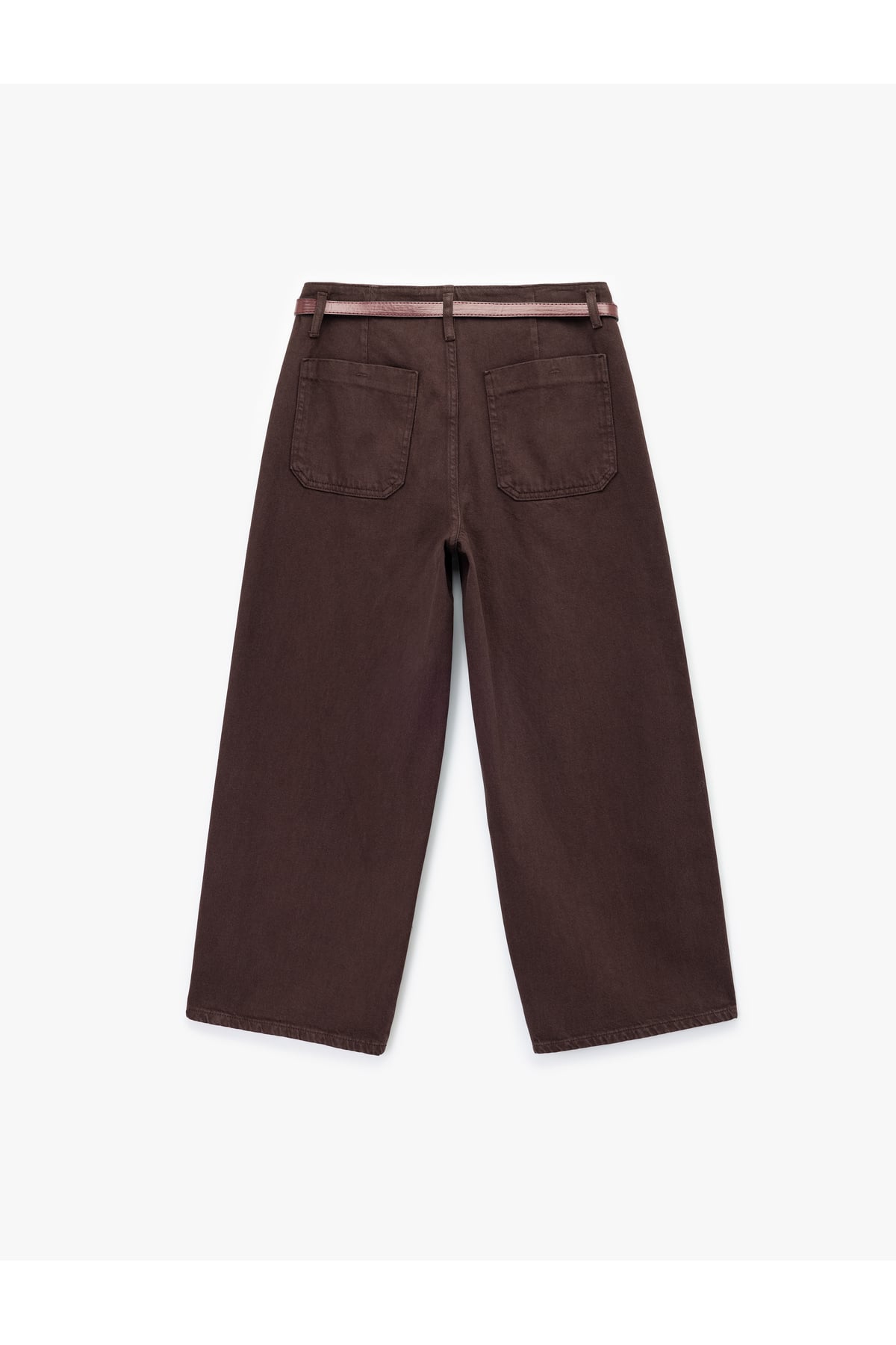 Pamuklu Geniş Paça Kemerli Crop Pantolon - Wide Leg Jeans