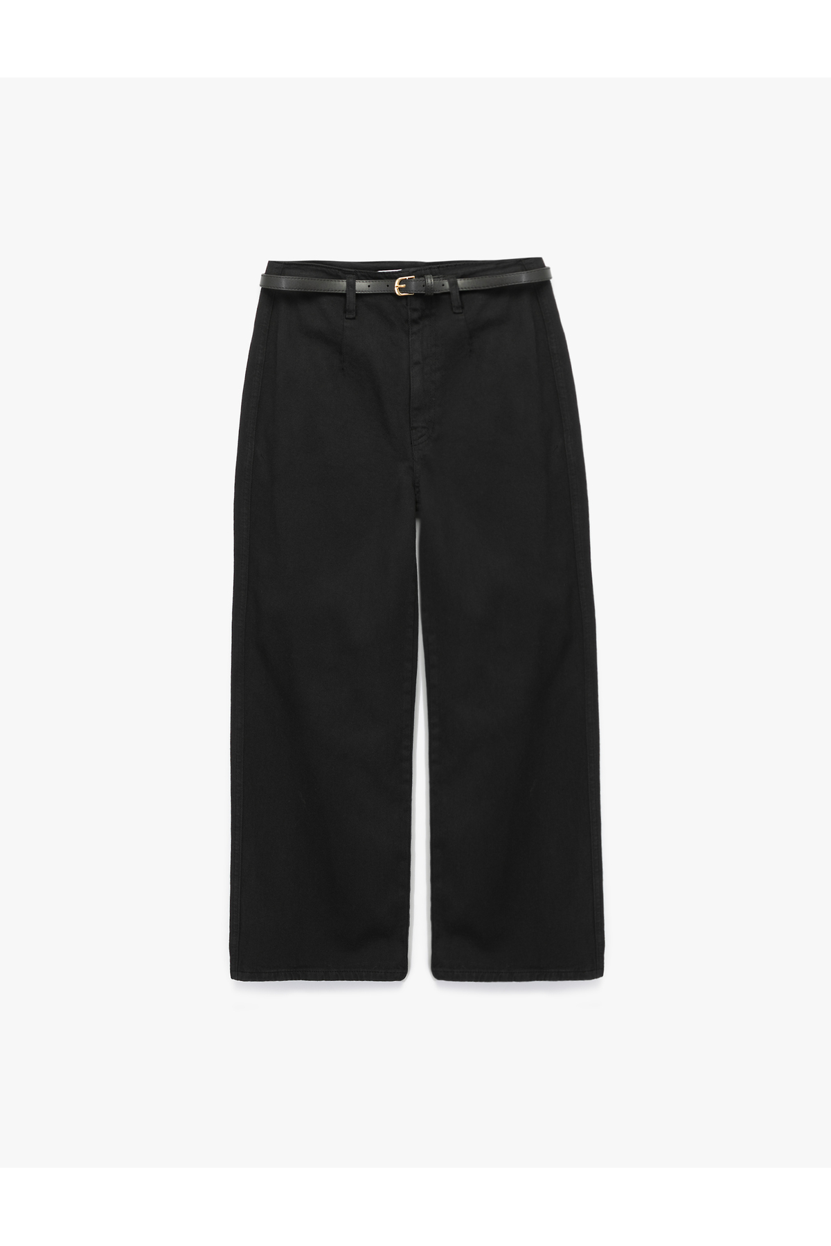 Pamuklu Geniş Paça Kemerli Crop Pantolon - Wide Leg Jeans