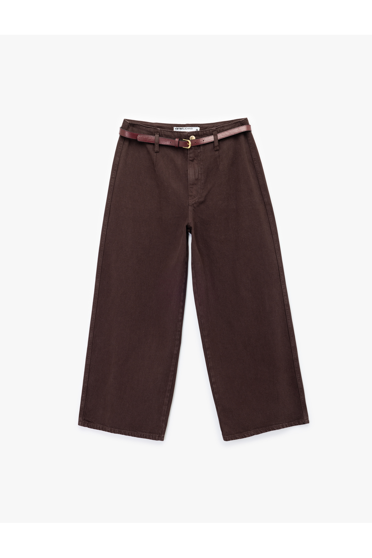 Pamuklu Geniş Paça Kemerli Crop Pantolon - Wide Leg Jeans