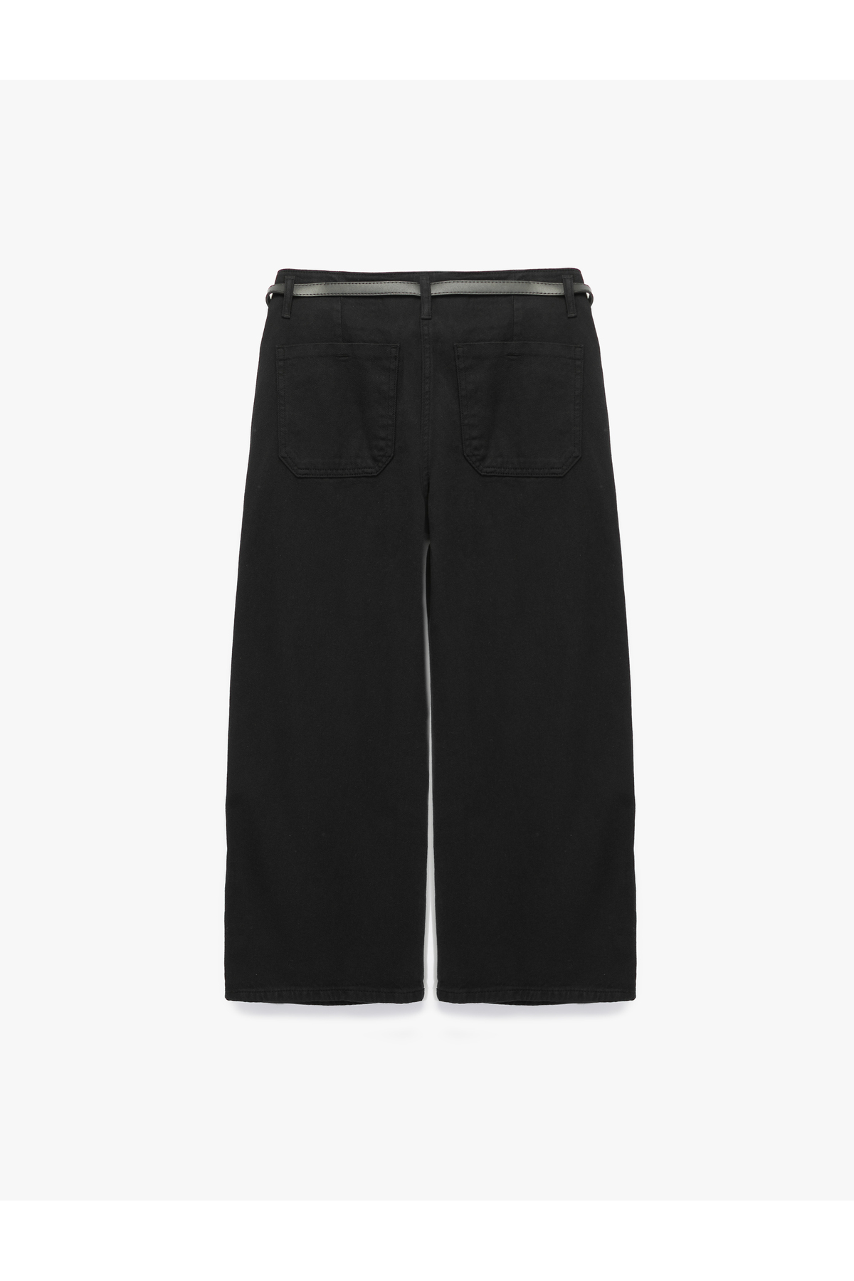Pamuklu Geniş Paça Kemerli Crop Pantolon - Wide Leg Jeans