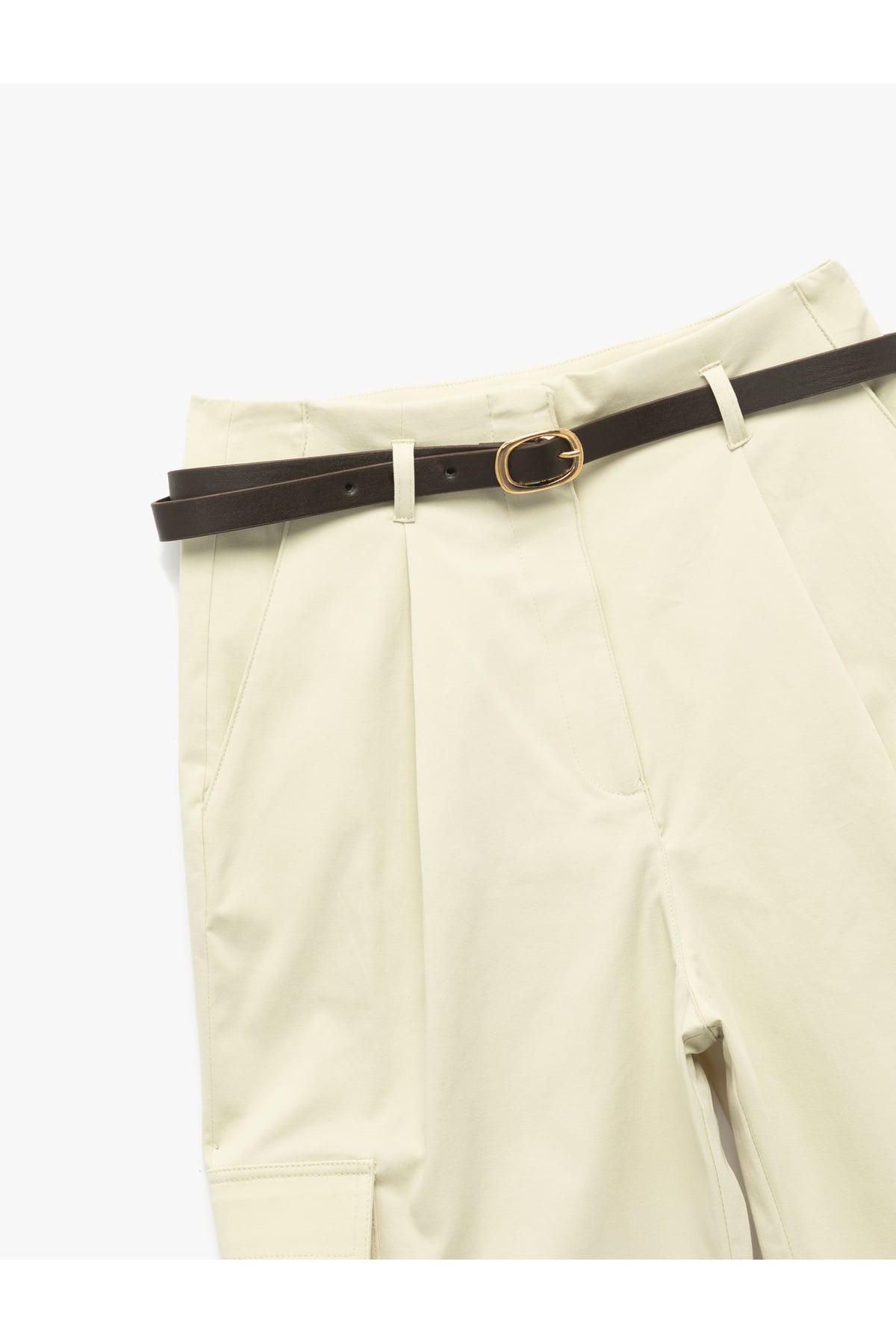 Pamuklu Kargo Cepli Yüksek Bel Kemerli Jogger Pantolon