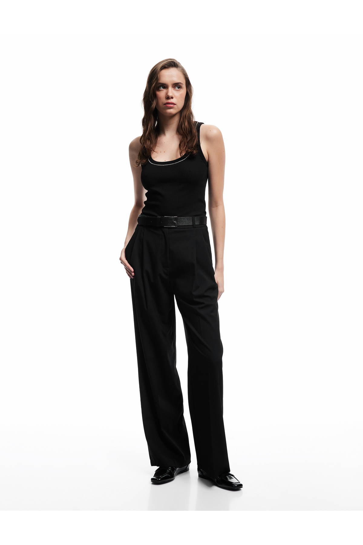 Pamuklu Kaşkorse Slim Fit U Yaka Boncuk İşlemeli Fitilli Atlet