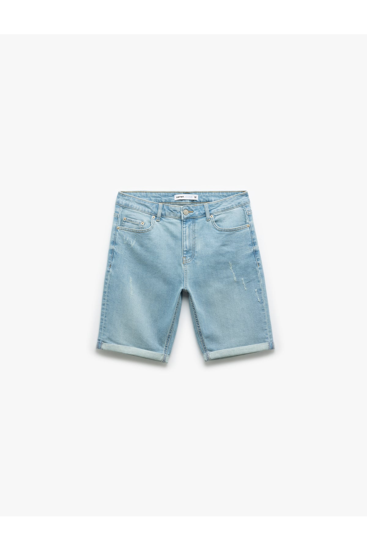 Pamuklu Katlamalı Paça Bermuda Slim Fit Denim Şort