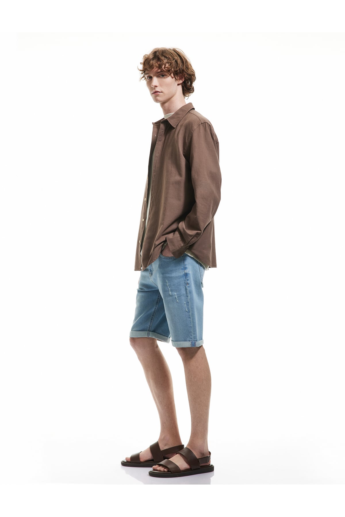Pamuklu Katlamalı Paça Bermuda Slim Fit Denim Şort