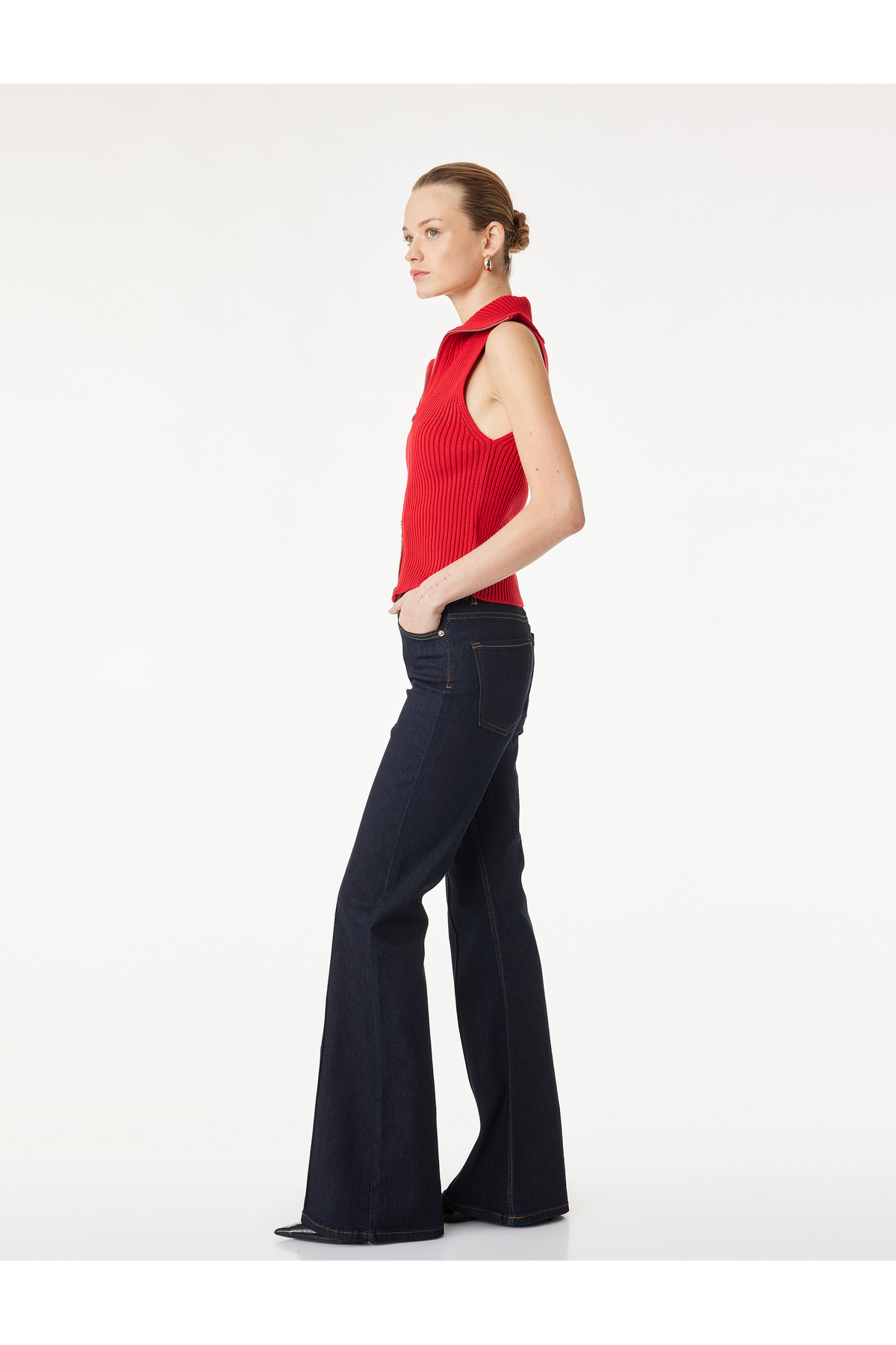 Pamuklu Kemerli İspanyol Paça Dar Kesim Denim Pantolon - Flare Jeans