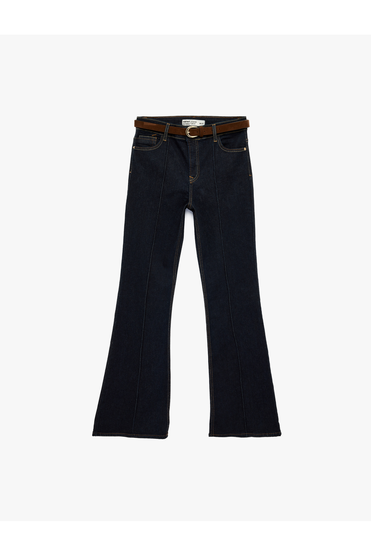 Pamuklu Kemerli İspanyol Paça Dar Kesim Denim Pantolon - Flare Jeans