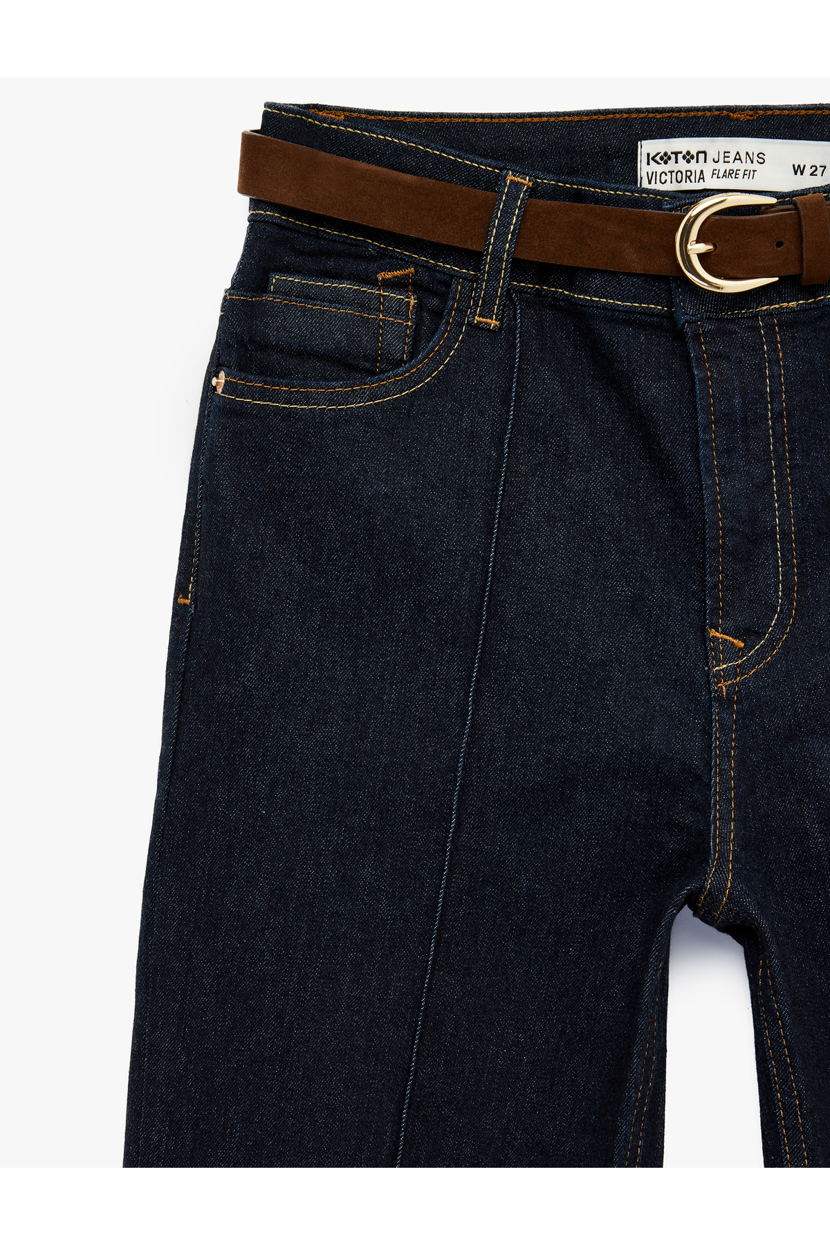 Pamuklu Kemerli İspanyol Paça Dar Kesim Denim Pantolon - Flare Jeans