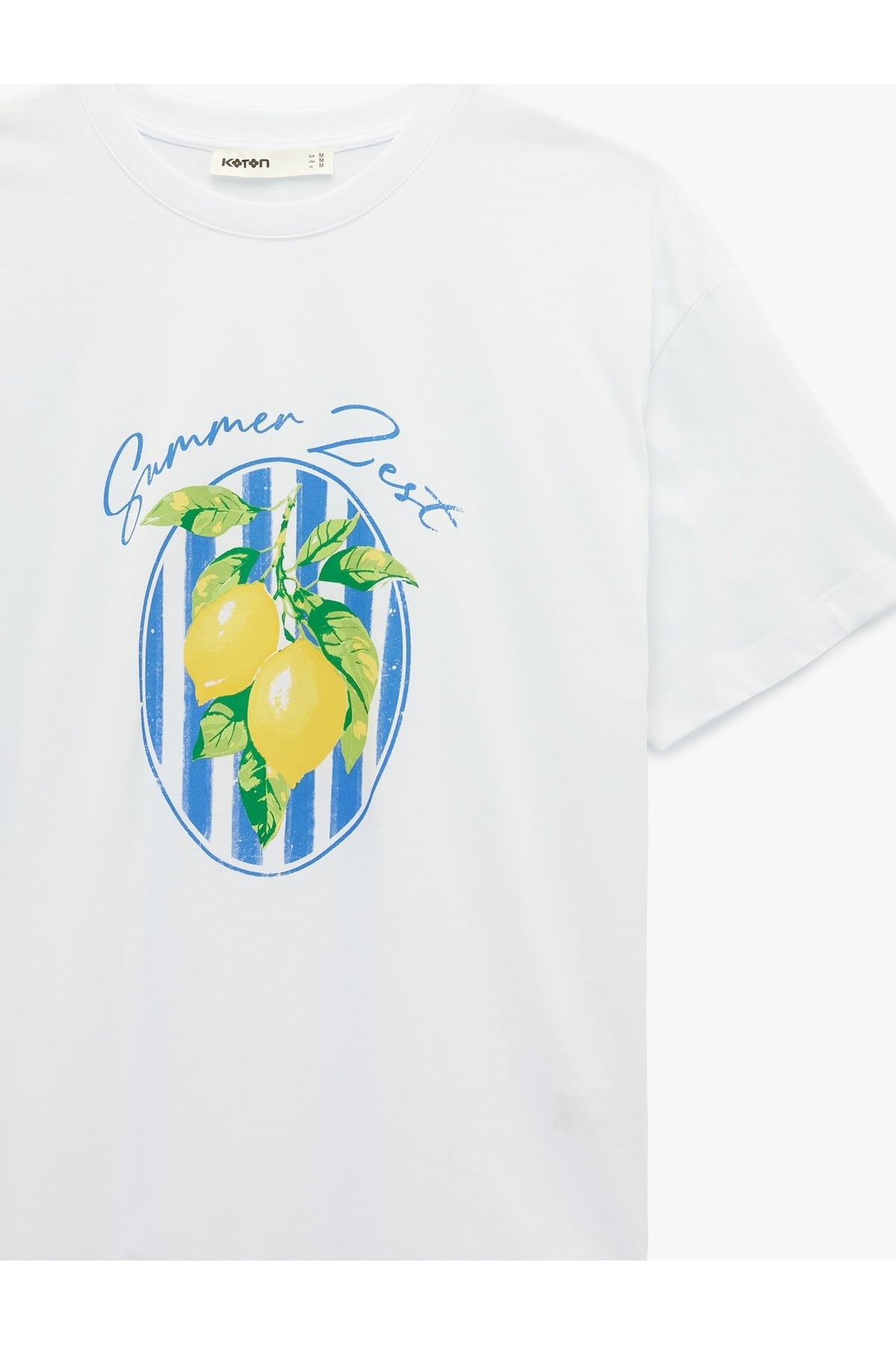 Pamuklu Kısa Kollu Bisiklet Yaka Limon Baskılı Tişört