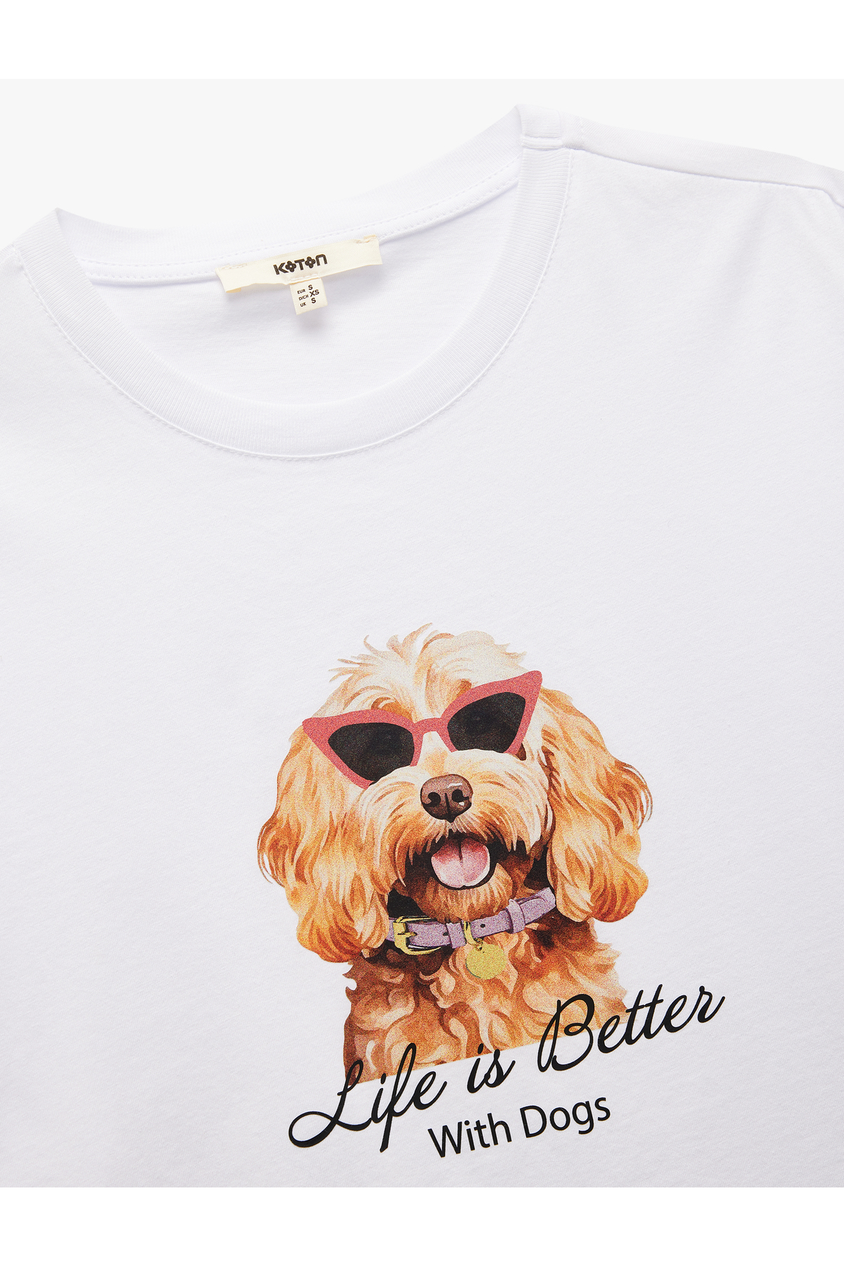Pamuklu Köpek Baskılı Beyaz Kadın T-Shirt 5SAK50108EK