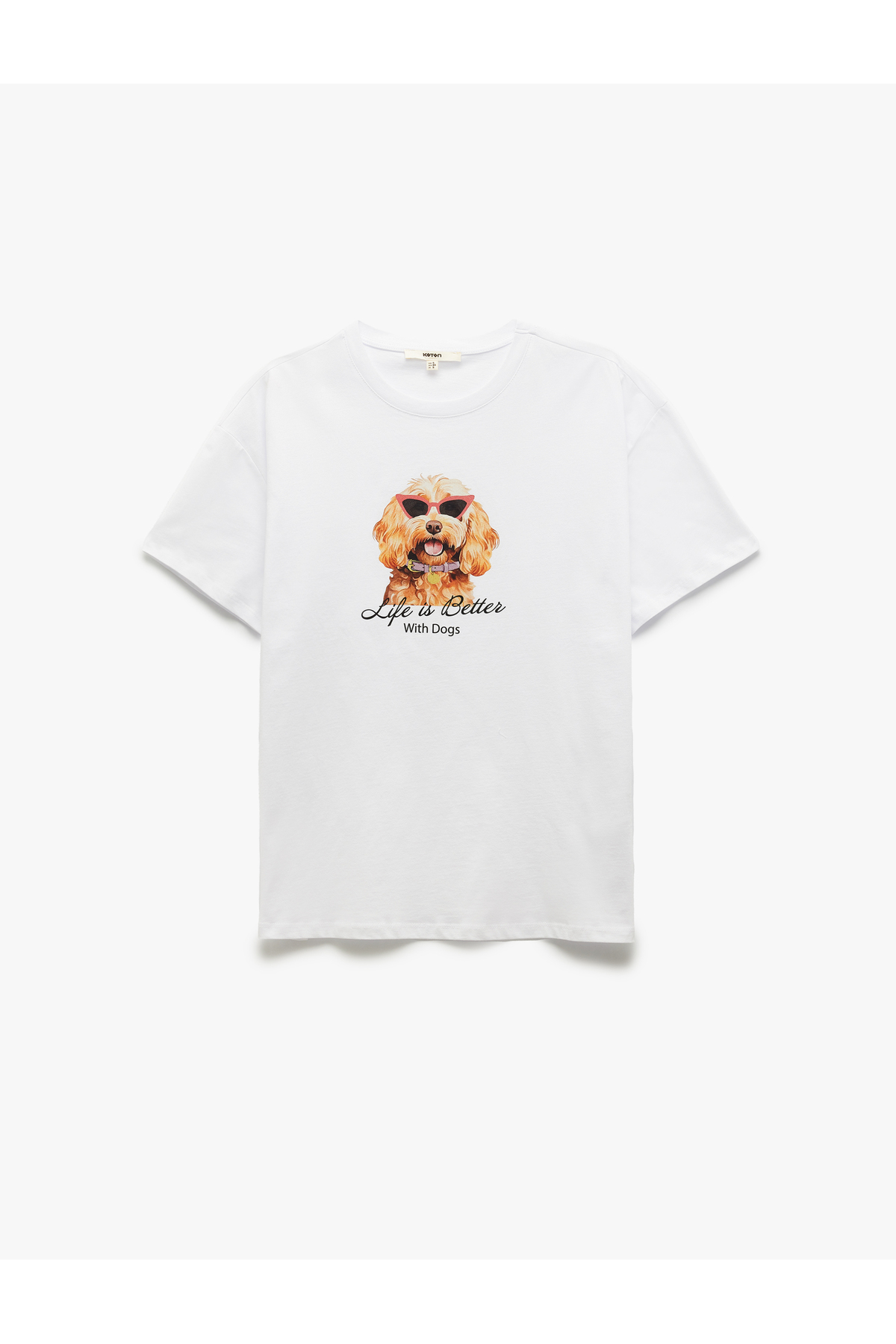 Pamuklu Köpek Baskılı Beyaz Kadın T-Shirt 5SAK50108EK