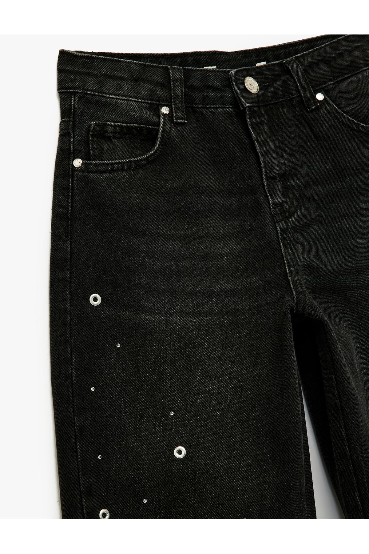 Pamuklu Loose Fit Zımba Detaylı Geniş Paça Denim Pantolon
