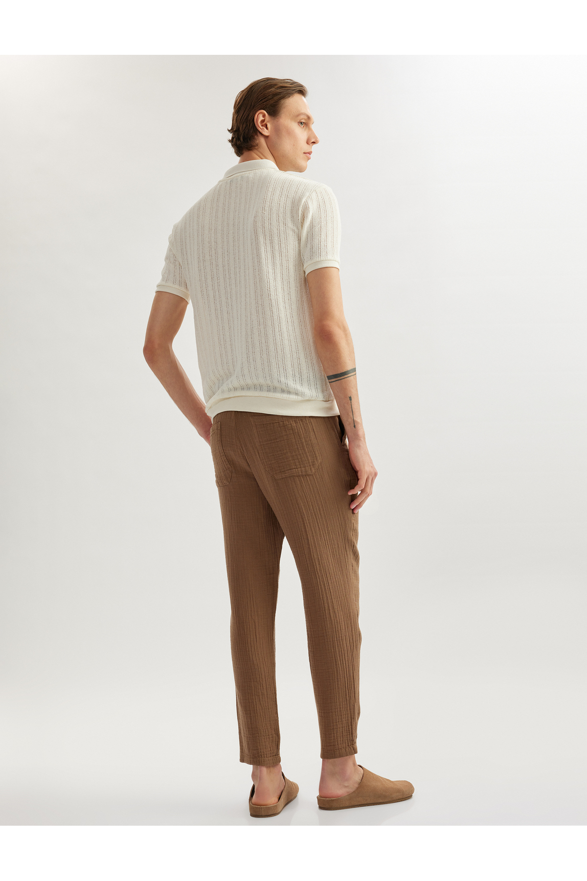 Pamuklu Müslin Chino Cep Detaylı Beli Bağcıklı Pantolon