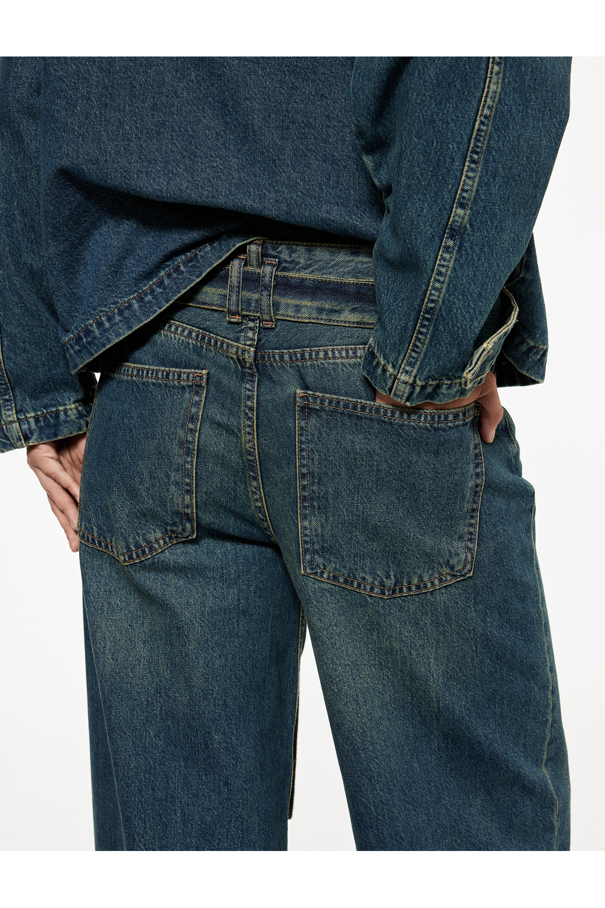 Pamuklu Normal Bel Kemerli Uzun Bol Paça Jean Pantolon - Loose Straight Fit Jean