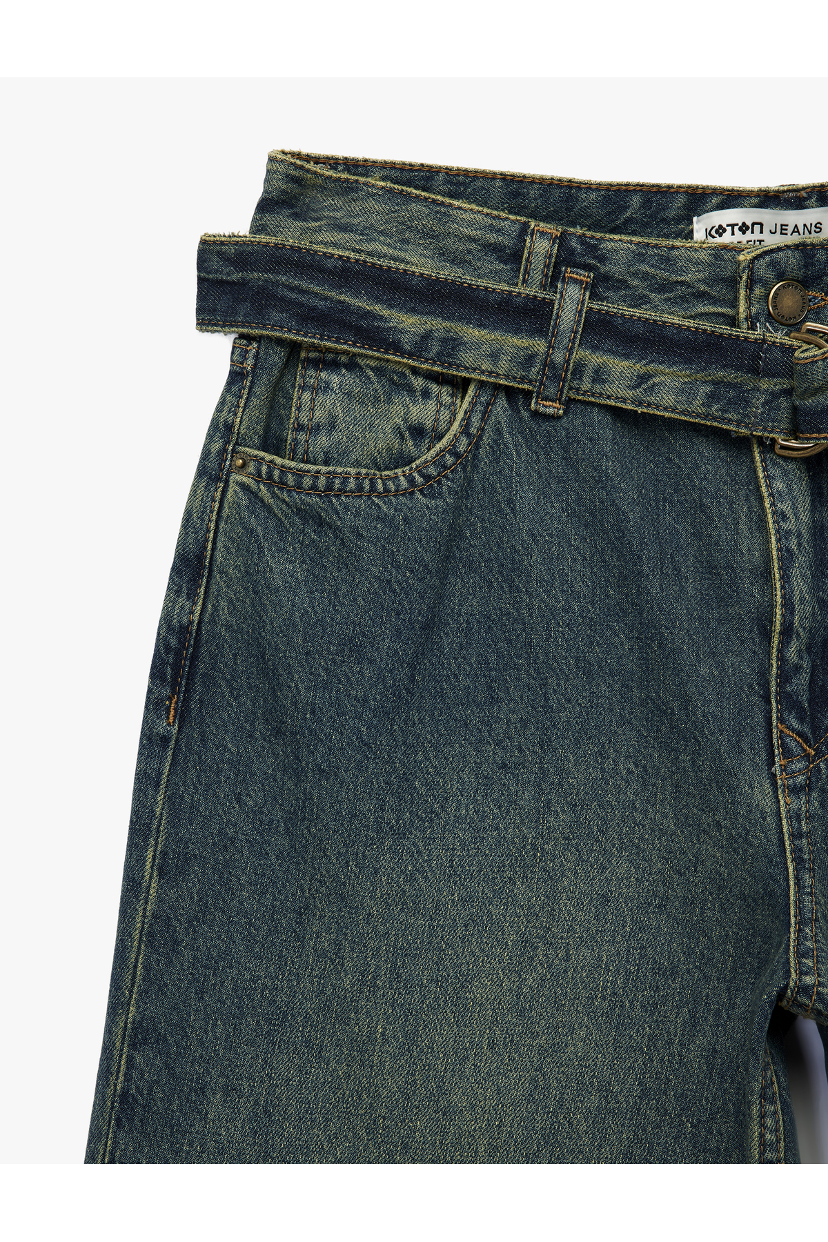Pamuklu Normal Bel Kemerli Uzun Bol Paça Jean Pantolon - Loose Straight Fit Jean