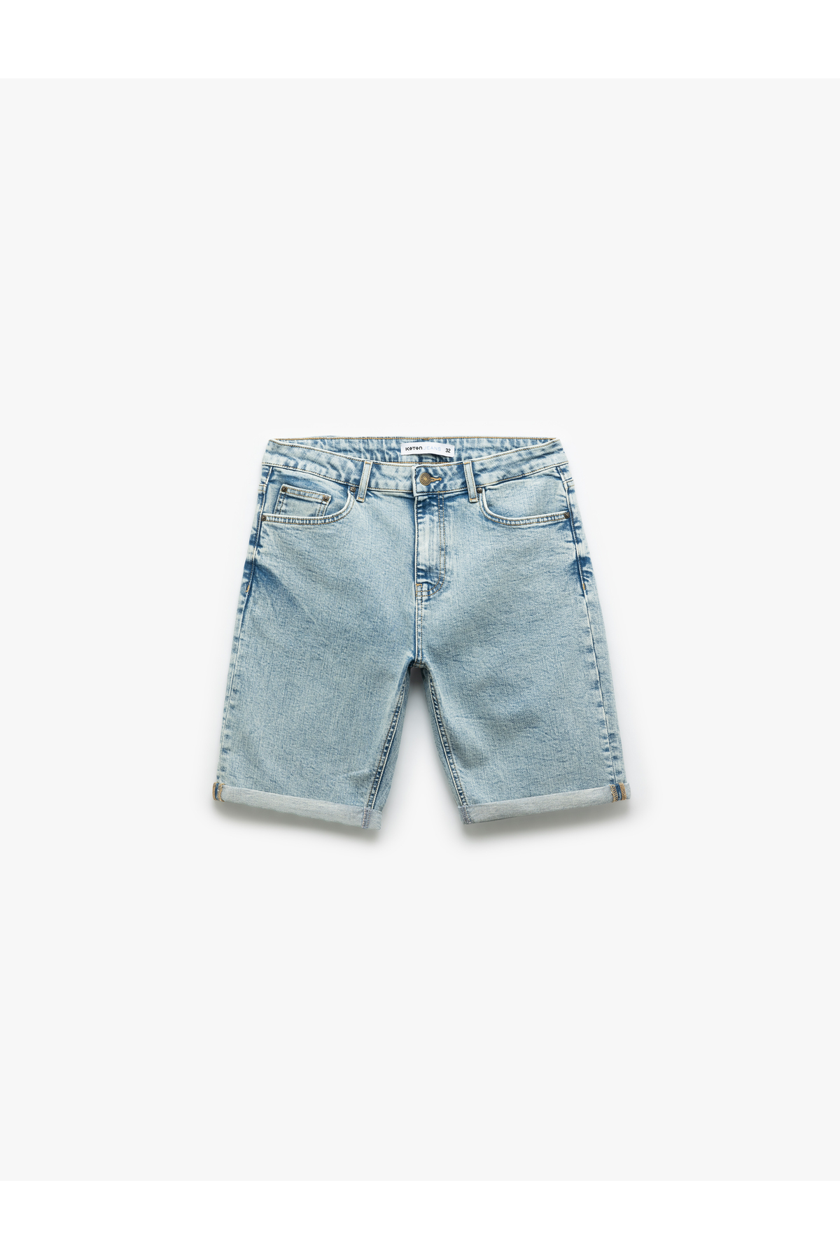 Pamuklu Slim Fit Katlamalı Paça Bermuda Jean Şort
