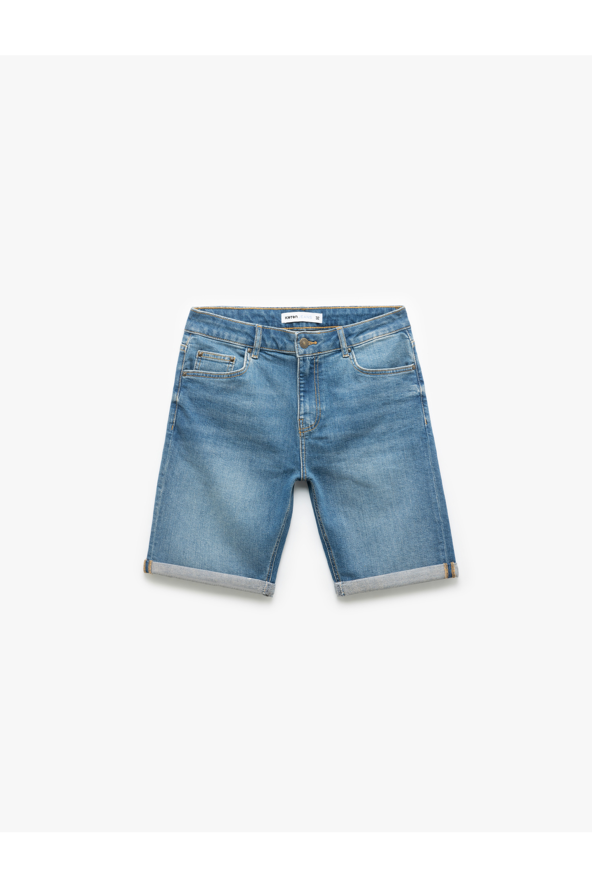 Pamuklu Slim Fit Katlamalı Paça Bermuda Jean Şort