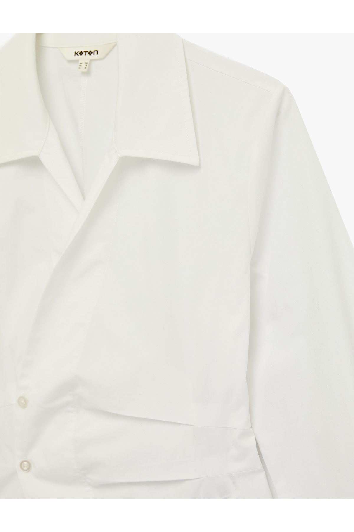 Pamuklu Slim Fit Uzun Kollu Asimetrik Kesim Kruvaze Poplin Gömlek