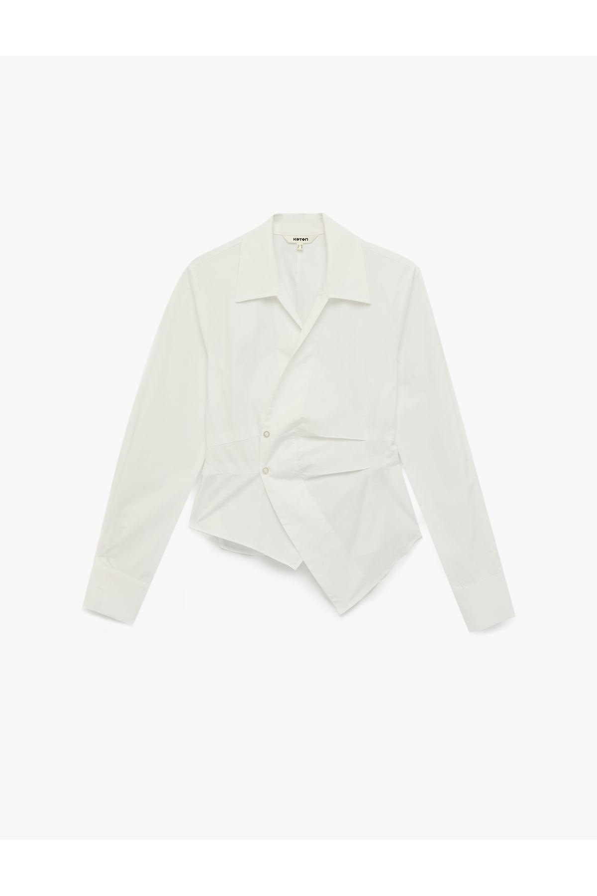 Pamuklu Slim Fit Uzun Kollu Asimetrik Kesim Kruvaze Poplin Gömlek
