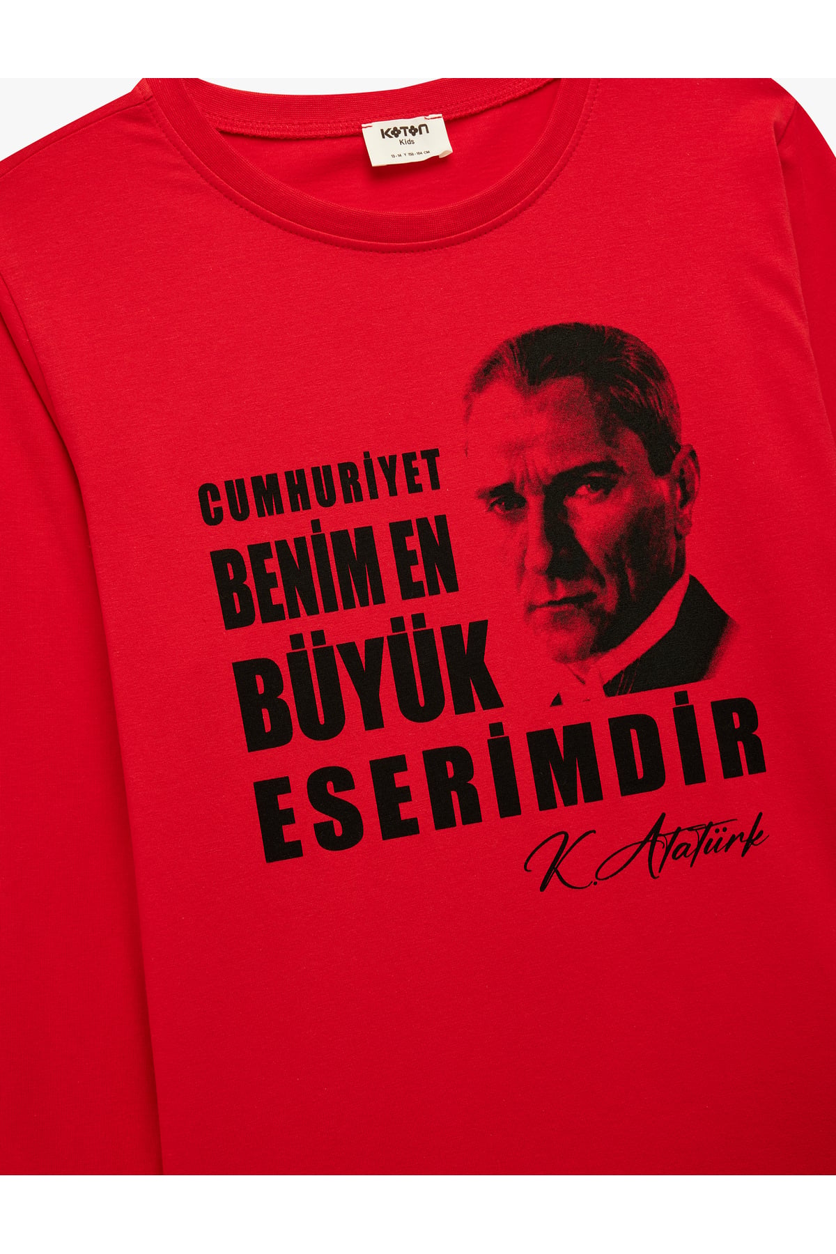 Pamuklu Uzun Kollu Bisiklet Yaka Atatürk Baskılı Tişört