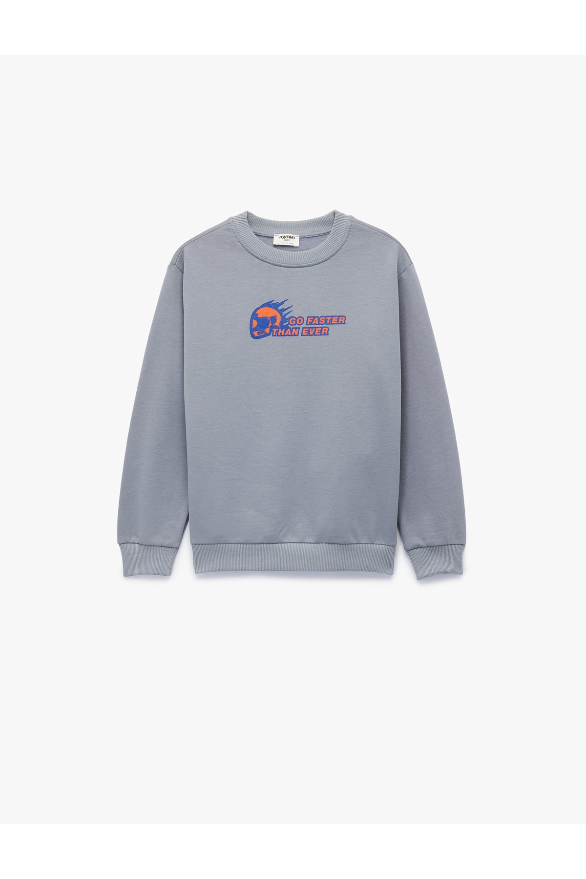 Pamuklu Uzun Kollu Bisiklet Yaka Baskılı Şardonlu Sweatshirt