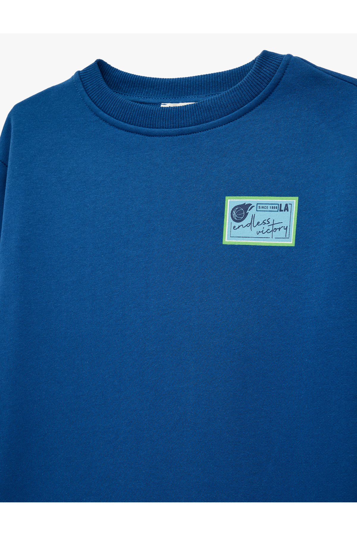 Pamuklu Uzun Kollu Bisiklet Yaka Baskılı Şardonlu Sweatshirt