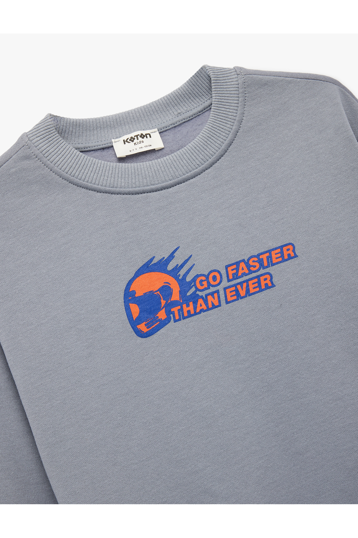 Pamuklu Uzun Kollu Bisiklet Yaka Baskılı Şardonlu Sweatshirt