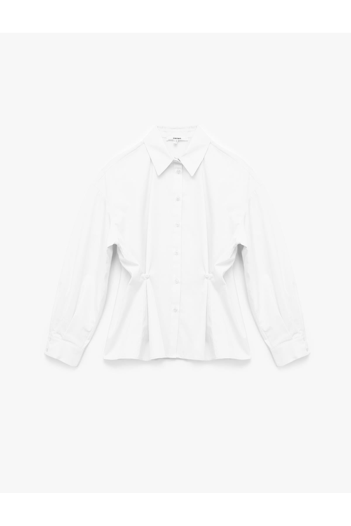Pamuklu Uzun Kollu Pile Detaylı Düğmeli Oversize Poplin Gömlek