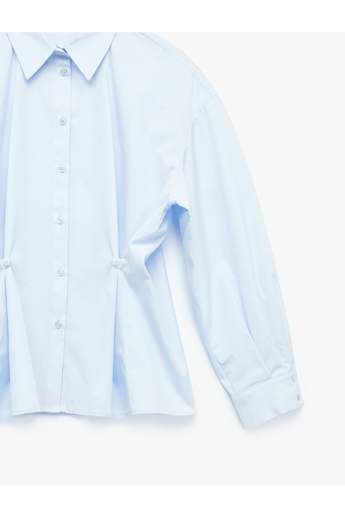 Pamuklu Uzun Kollu Pile Detaylı Düğmeli Oversize Poplin Gömlek