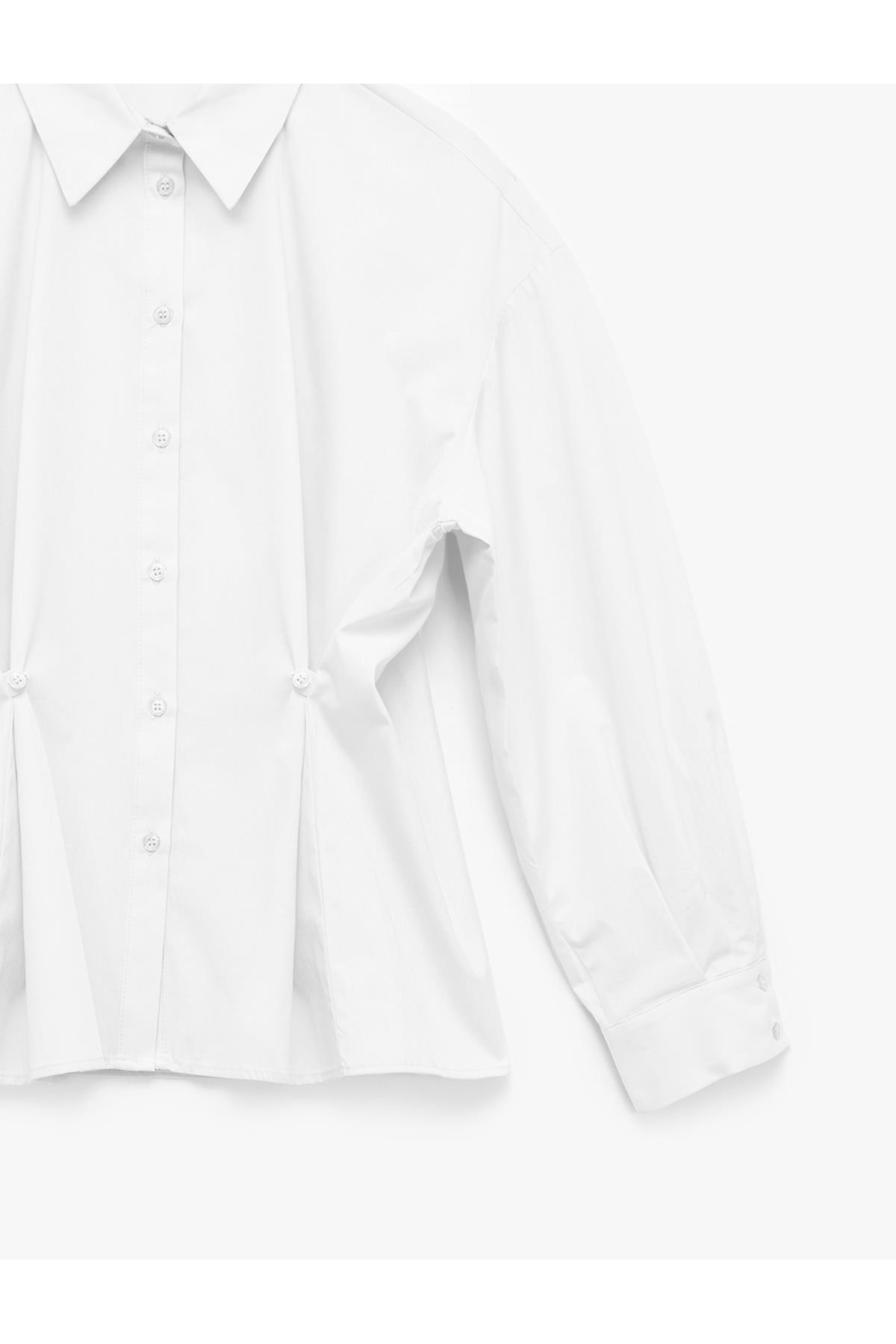 Pamuklu Uzun Kollu Pile Detaylı Düğmeli Oversize Poplin Gömlek