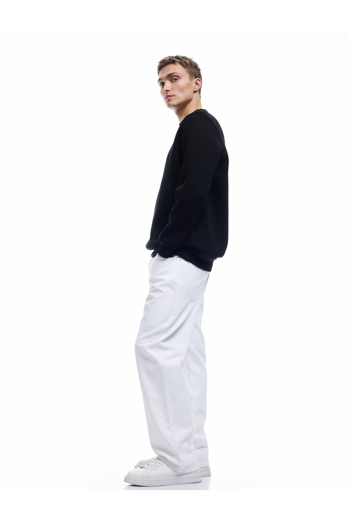 Pamuklu Uzun Kollu Şardonlu Bisiklet Yaka Erkek Basic Sweatshirt