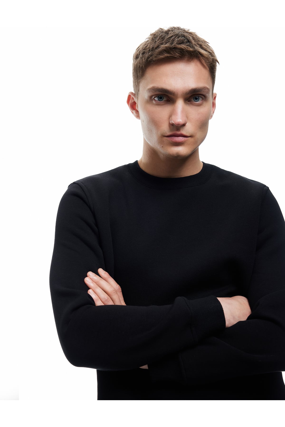 Pamuklu Uzun Kollu Şardonlu Bisiklet Yaka Erkek Basic Sweatshirt
