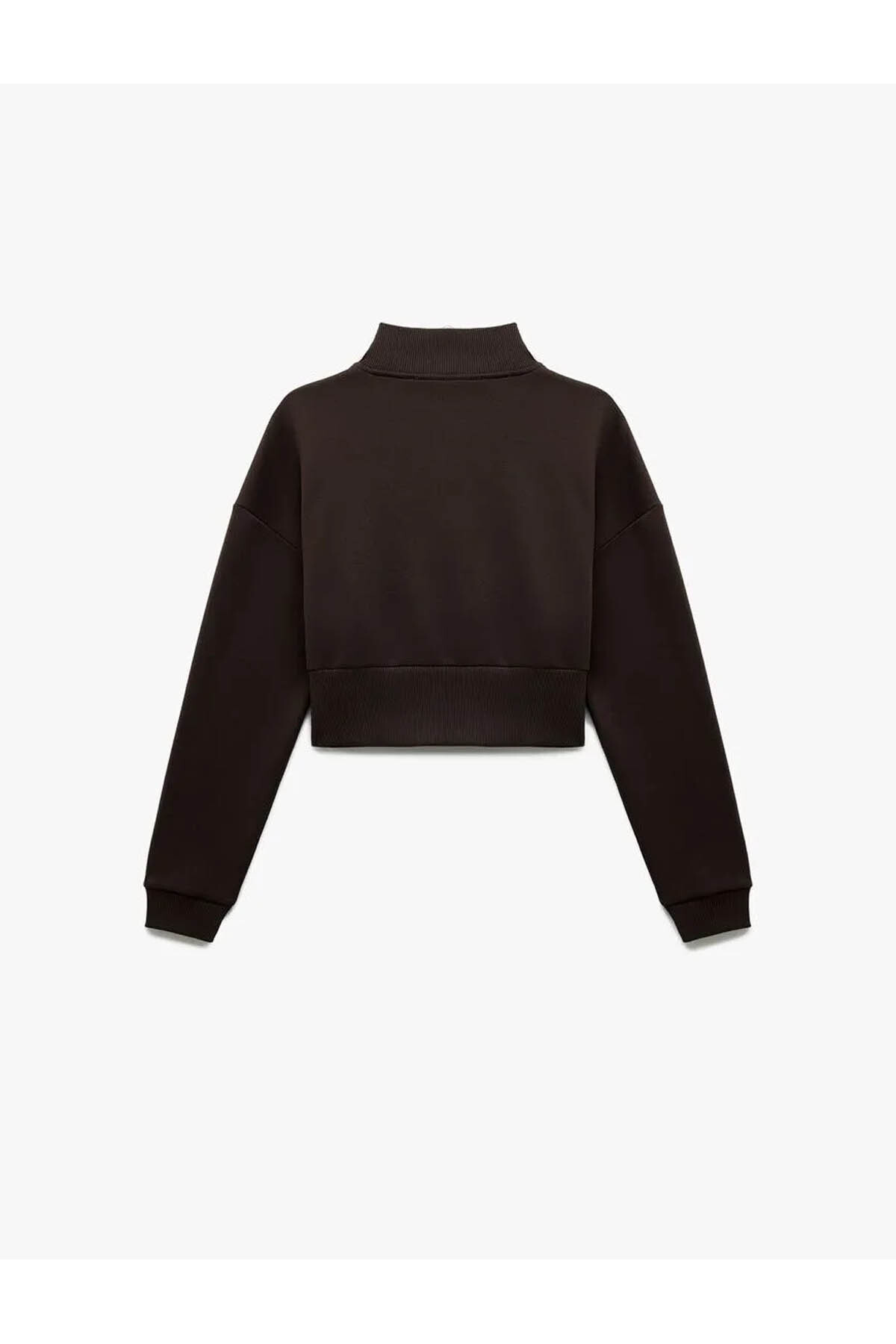 Pamuklu Yarım Fermuarlı Şardonlu Kahverengi Kadın Sweatshirt 6Wal10201Ik