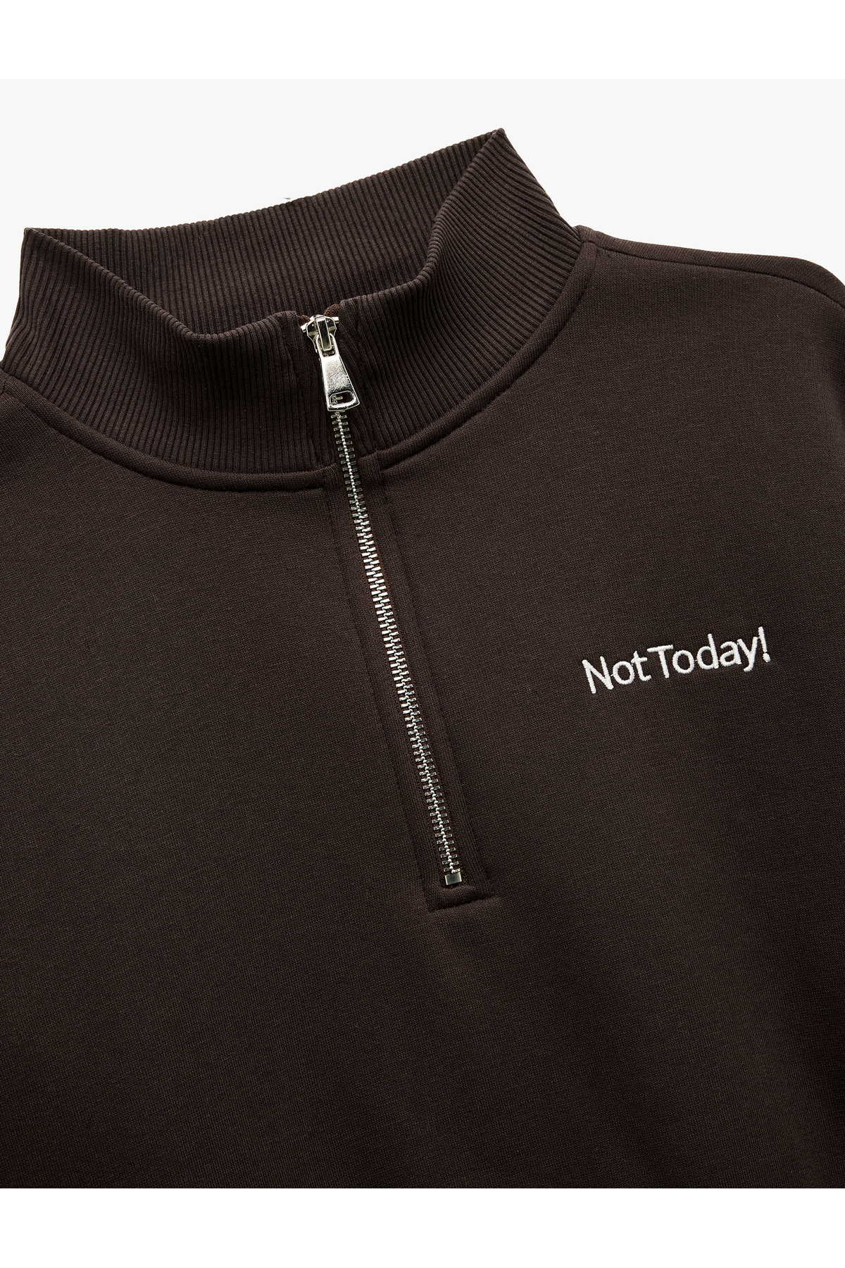 Pamuklu Yarım Fermuarlı Şardonlu Kahverengi Kadın Sweatshirt 6Wal10201Ik
