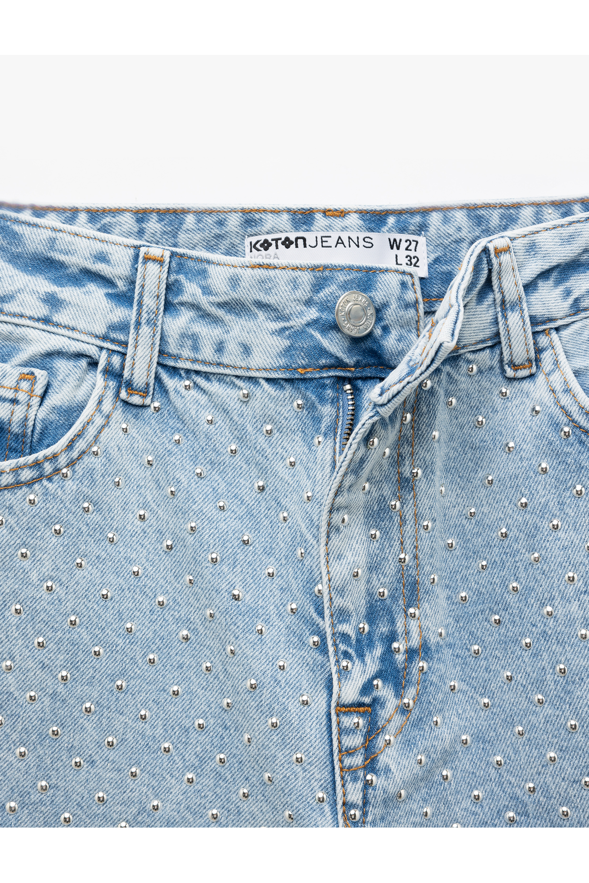 Pamuklu Yıpratma Detaylı Taşlı Straight Fit Jean Pantolon -  Longer Straight Fit Jean