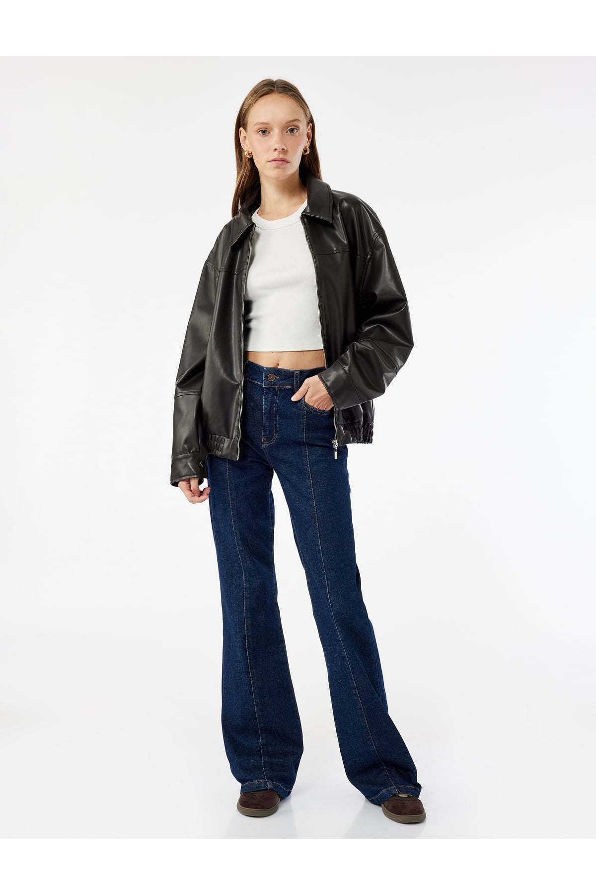 Pamuklu Yüksek Bel Dar Kalıp İspanyol Paça Jean Pantolon - Flare Jeans