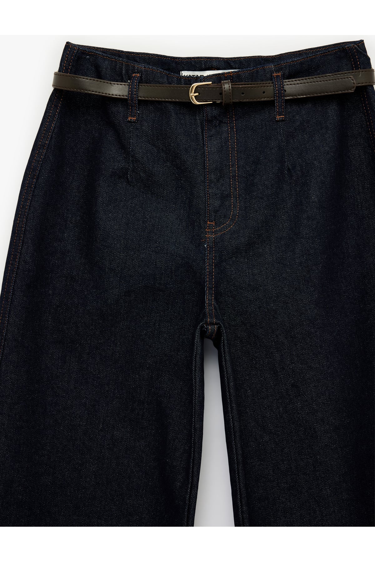 Pamuklu Yüksek Bel Kemerli Geniş Paça Denim Pantolon - Wide Leg Jean