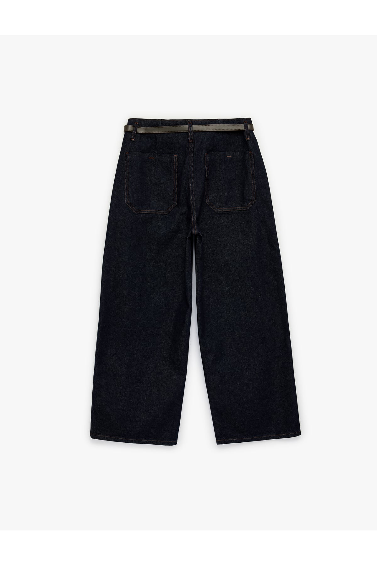 Pamuklu Yüksek Bel Kemerli Geniş Paça Denim Pantolon - Wide Leg Jean