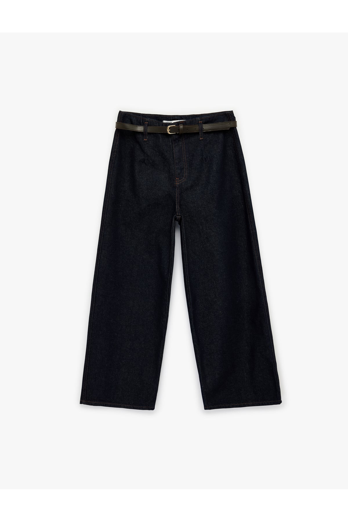 Pamuklu Yüksek Bel Kemerli Geniş Paça Denim Pantolon - Wide Leg Jean