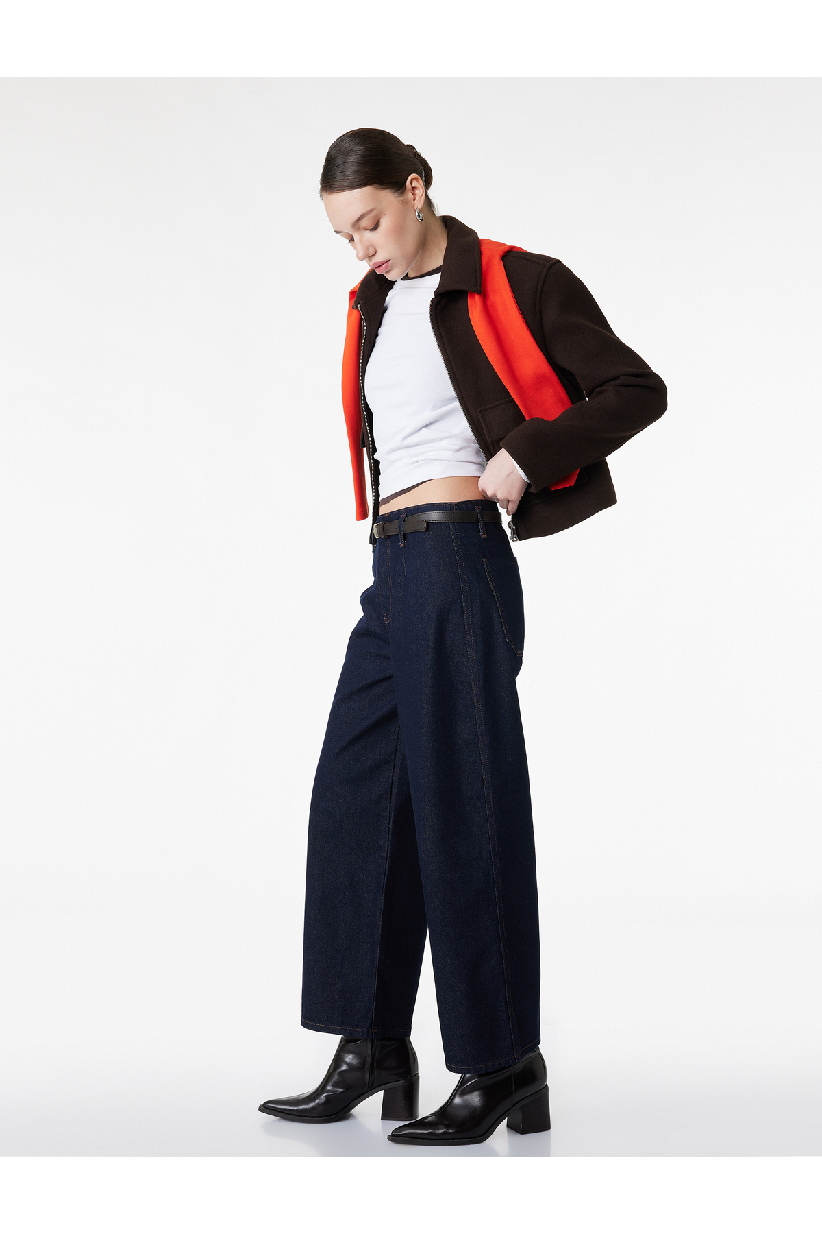 Pamuklu Yüksek Bel Kemerli Geniş Paça Denim Pantolon - Wide Leg Jean