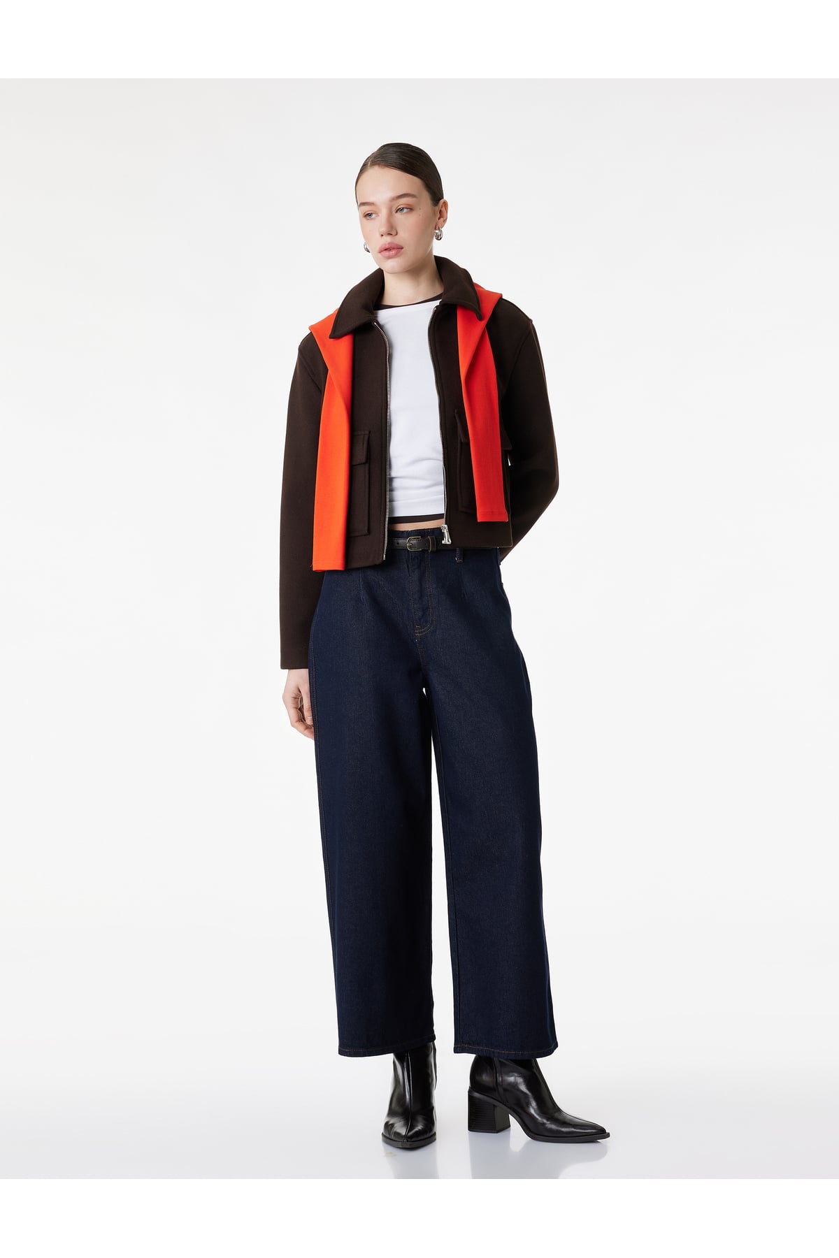 Pamuklu Yüksek Bel Kemerli Geniş Paça Denim Pantolon - Wide Leg Jean