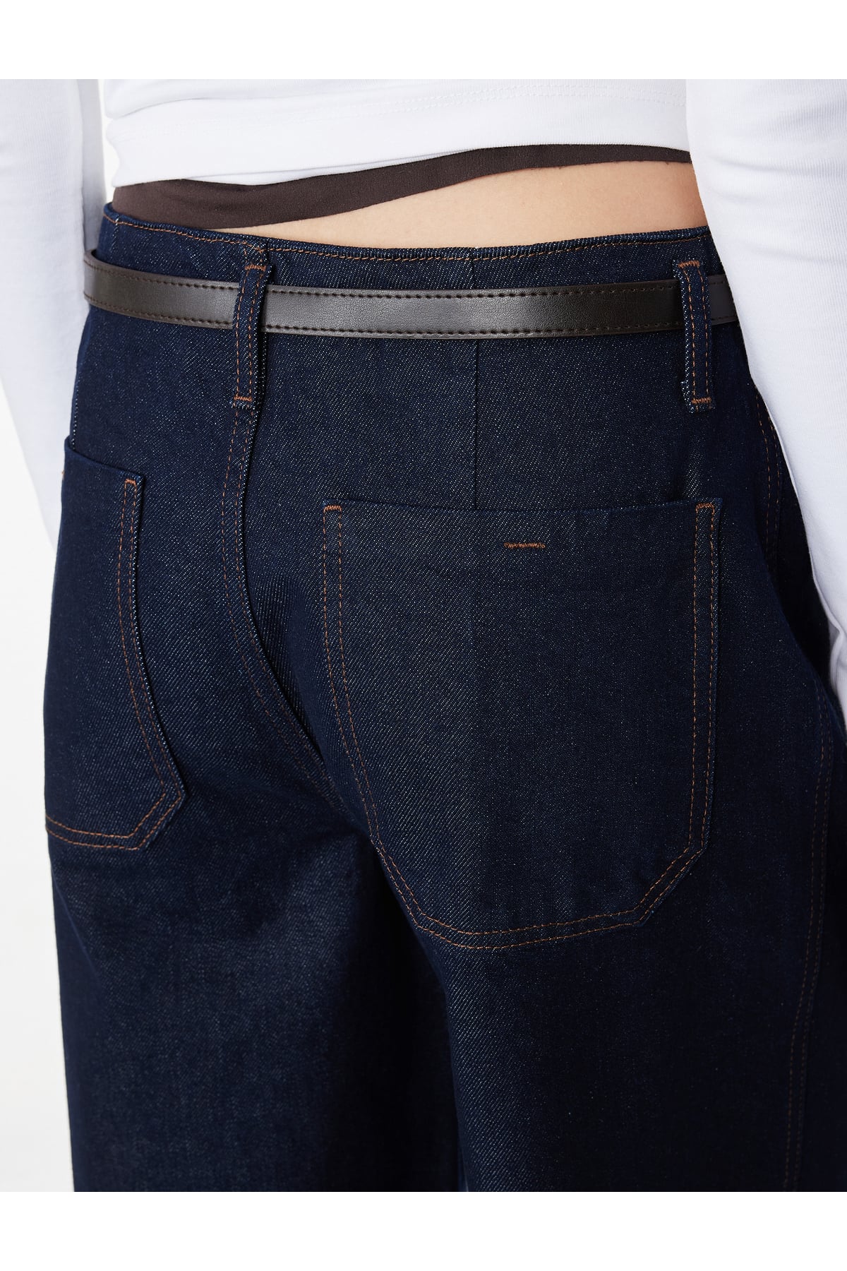Pamuklu Yüksek Bel Kemerli Geniş Paça Denim Pantolon - Wide Leg Jean
