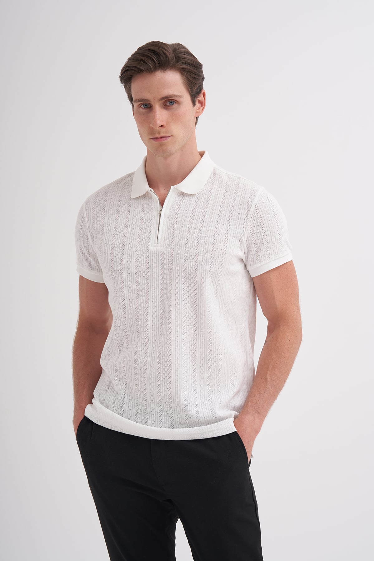 Polo Yaka Ekru Erkek T-Shirt 4122