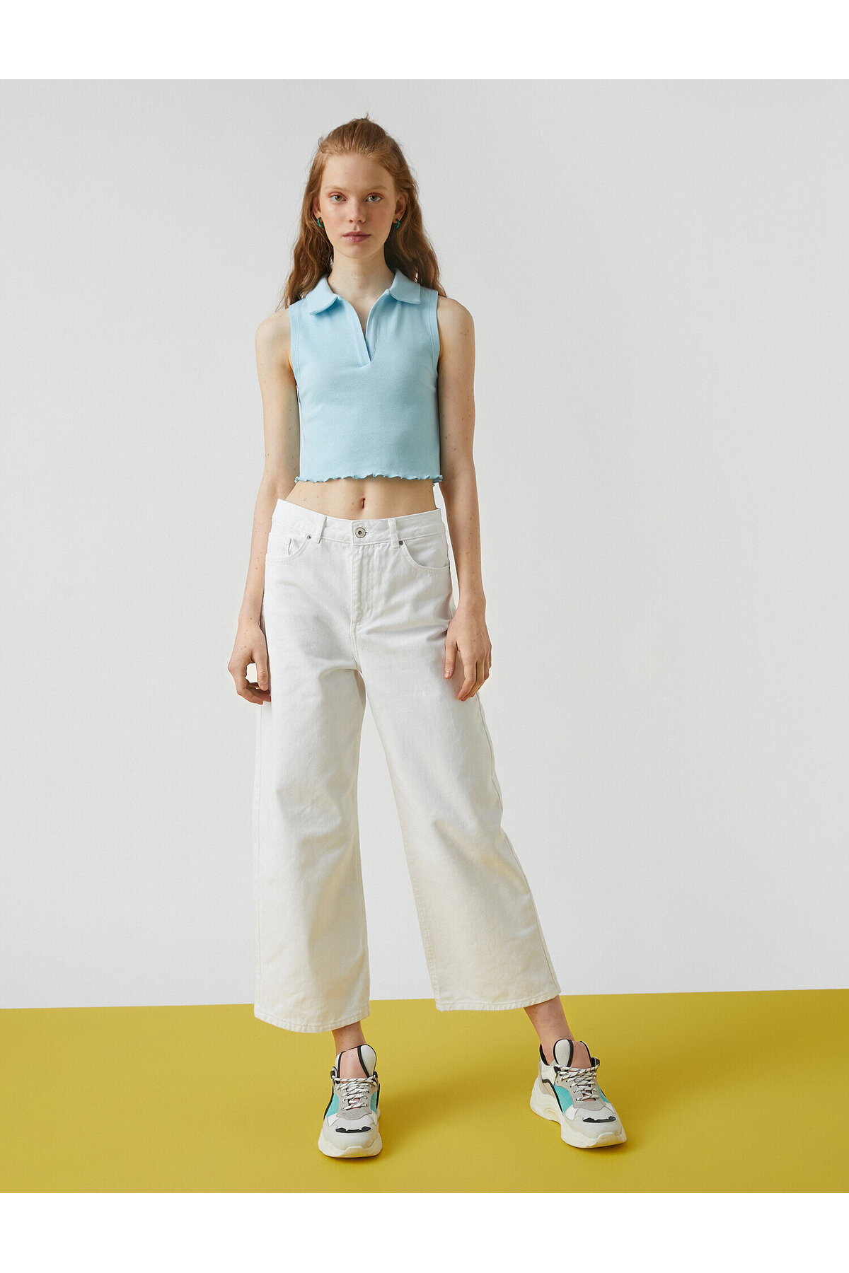 Polo Yaka Kolsuz Pamuklu Crop Atlet