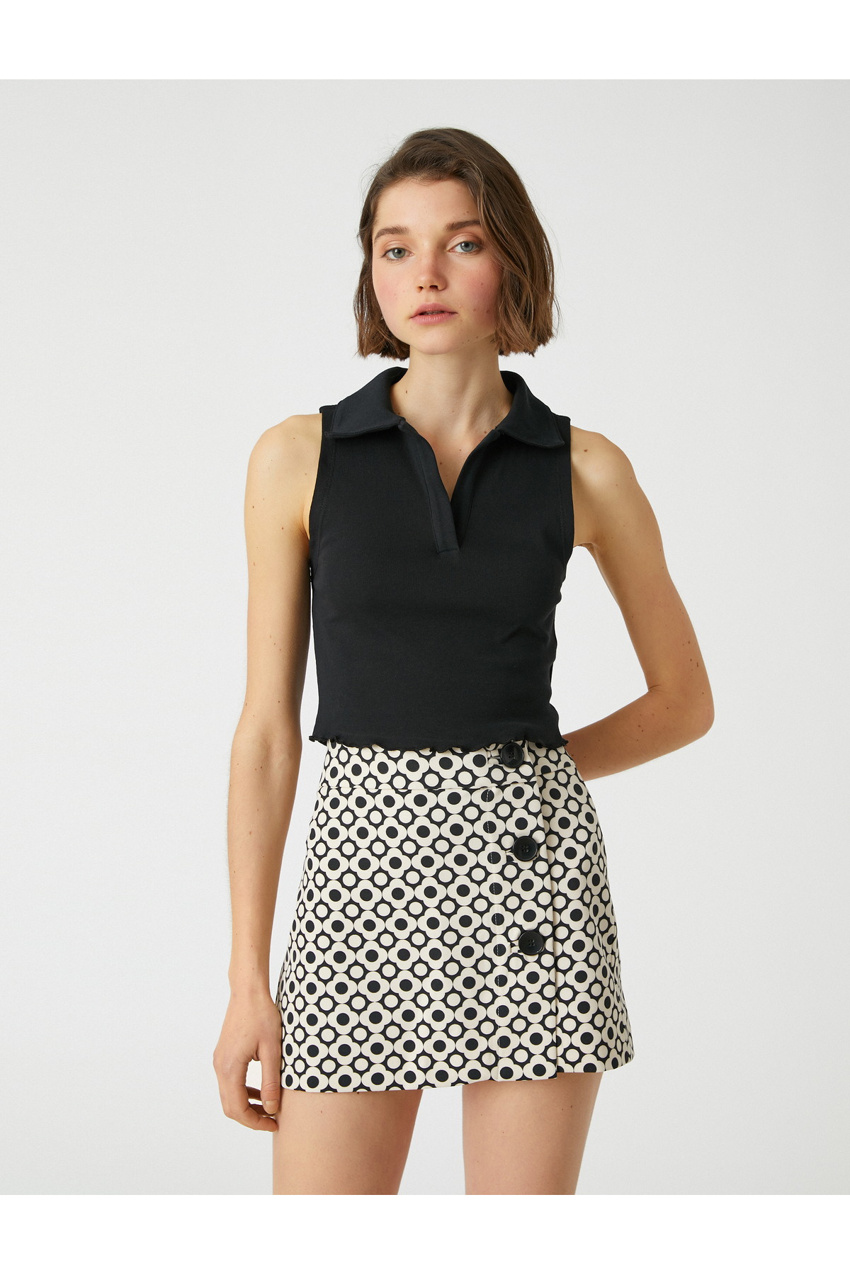 Polo Yaka Kolsuz Pamuklu Crop Atlet