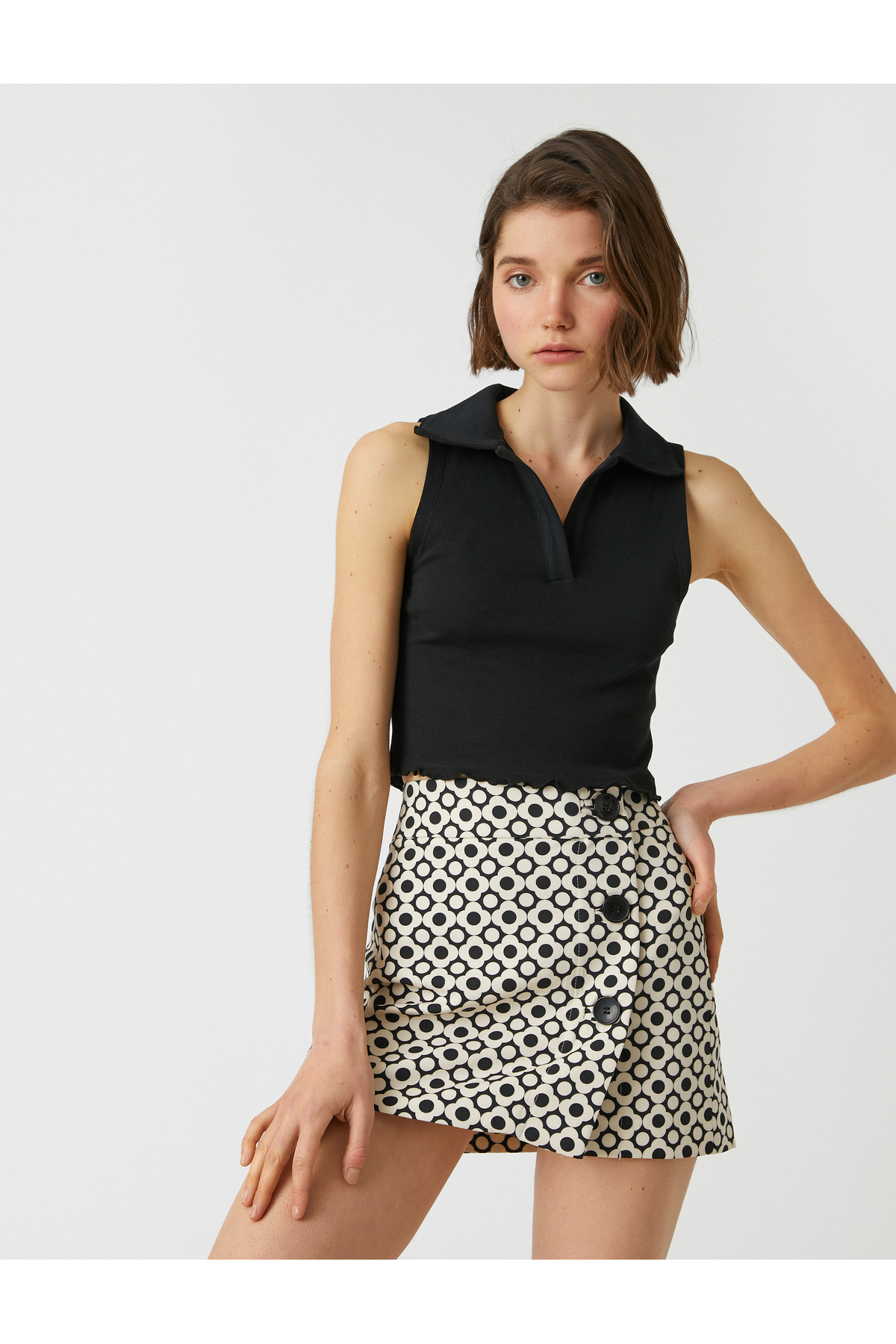 Polo Yaka Kolsuz Pamuklu Crop Atlet