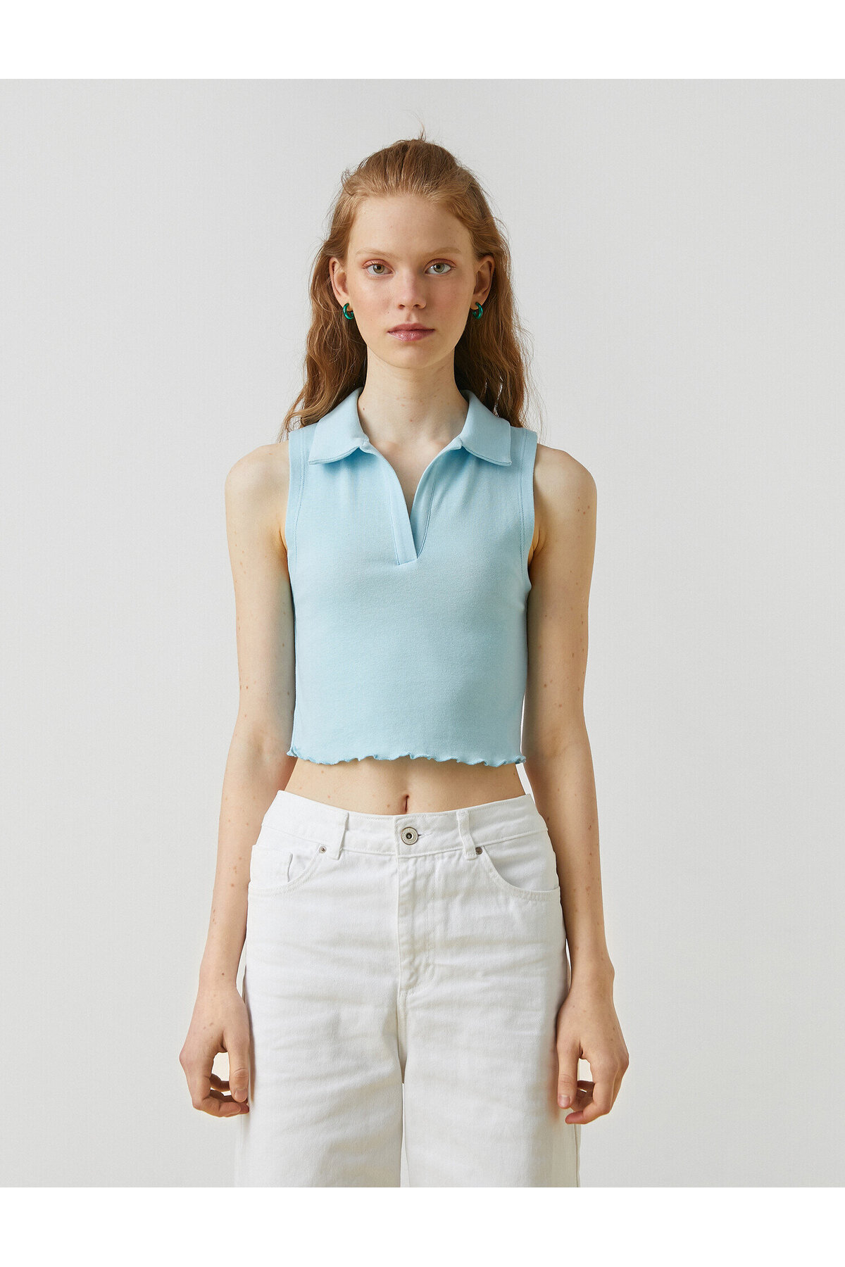 Polo Yaka Kolsuz Pamuklu Crop Atlet