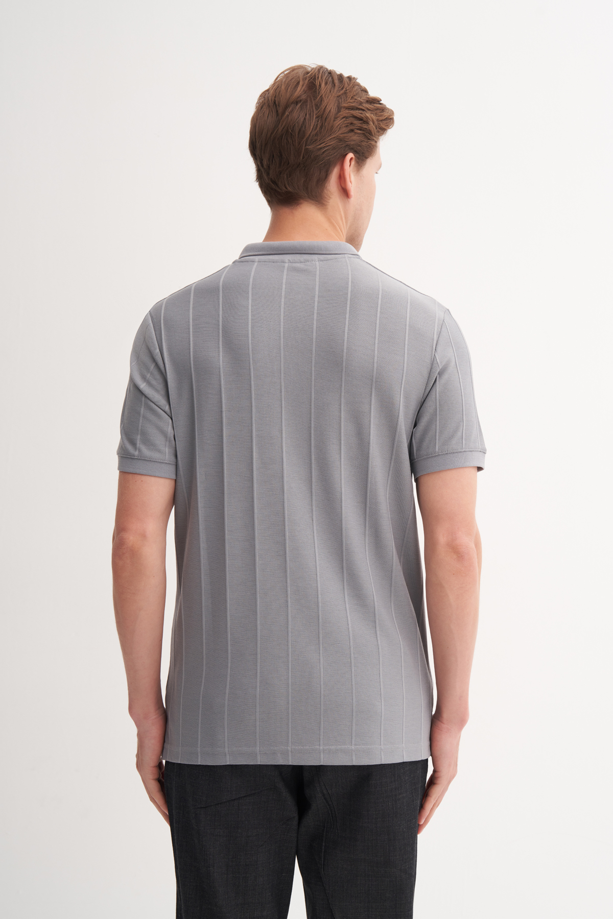 Polo Yaka Regular Fit Örme Jakarlı Tişört 4104
